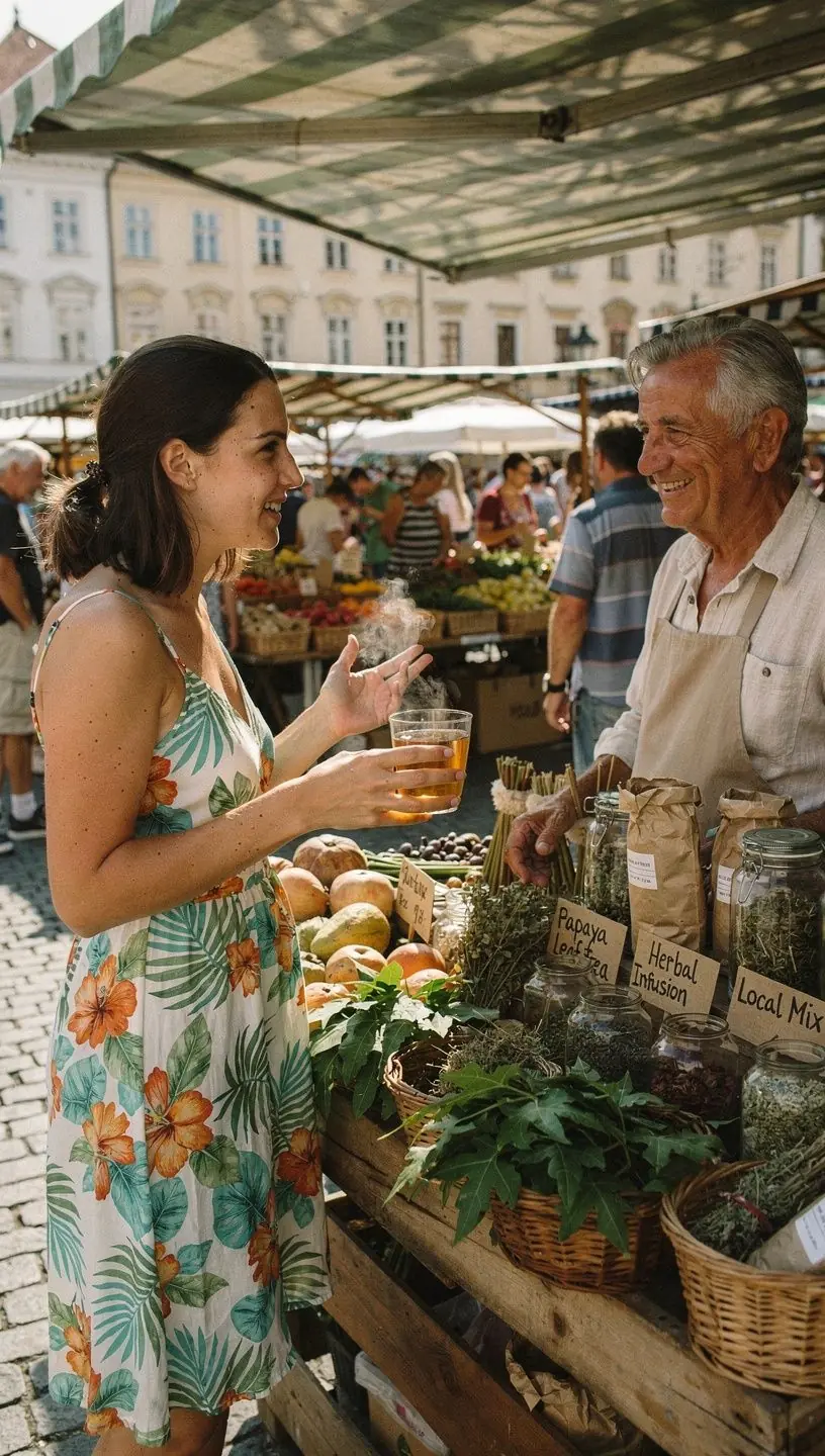 Prírodný pohľad na rastlinu papáje s listami, z ktorých sa pripravuje čaj.